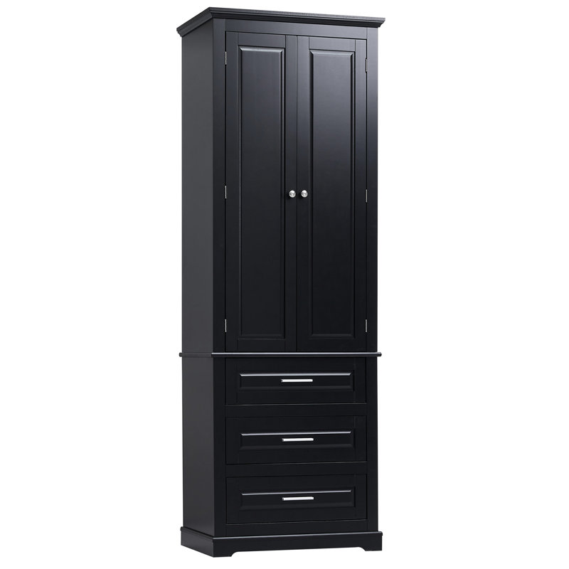 Black Tall Storage Cabinet With Three Drawers For Office And Bathroom, Adjustable Shelf, - Tipping Mechanism, Material, 70 Inches In Height, 15.7 Width, 24 Depth, 20Lbs/Drawer Drawers, Black,