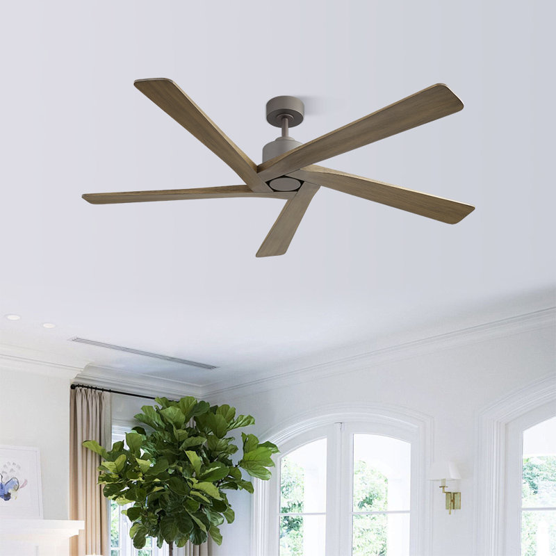 Ventilateur de plafond d'intérieur à 5 pales Baun avec télécommande, 54", Brun, Gris anthracite