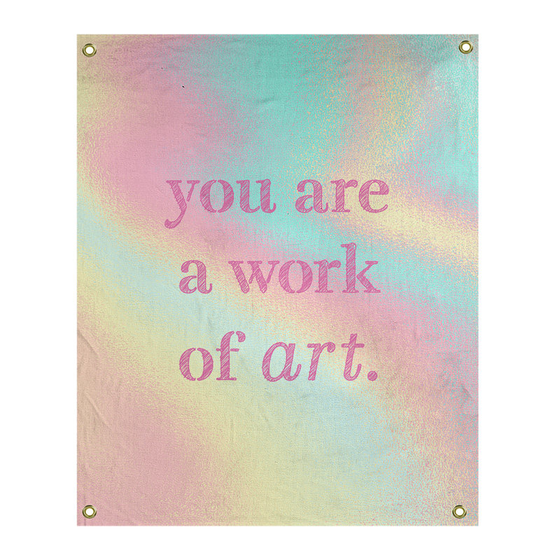 Tapisserie de travail en polyester d’art sur les citations, H 36 po x l 26 po, Arc-en-ciel pastel