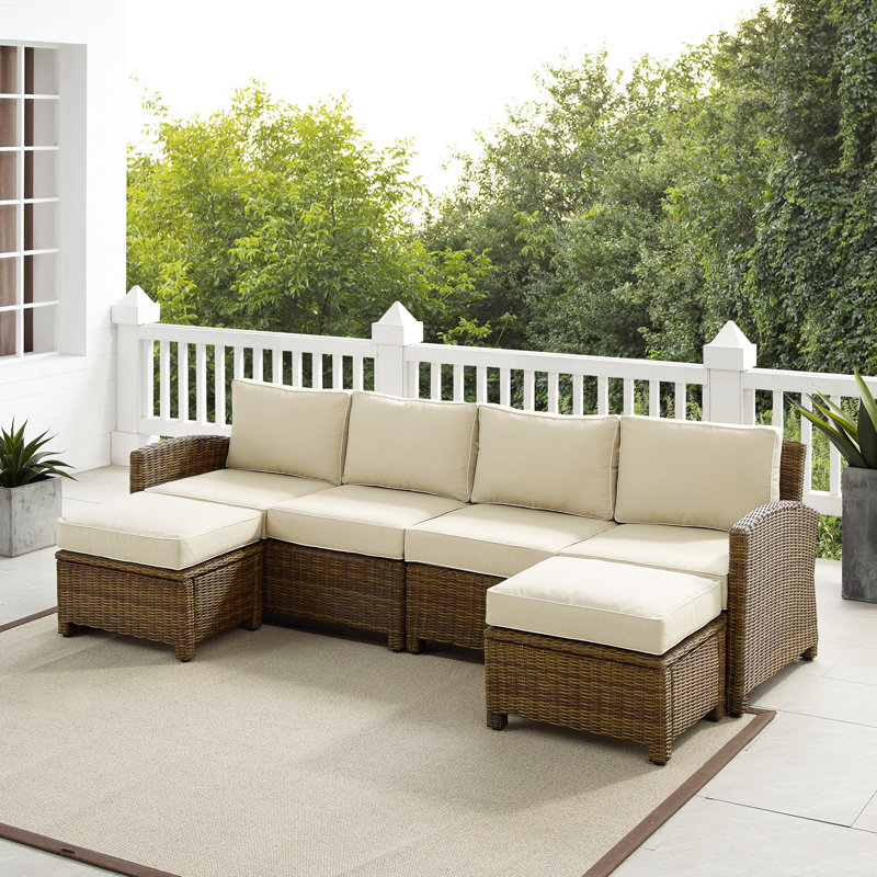 4 - Person Modular Patio Conversation Set with Cushions, Weathered Brown, Sand