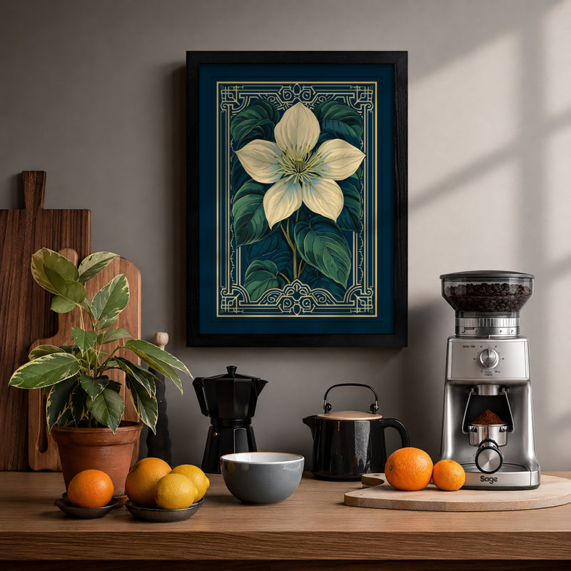 Cream Bloom Botanical - Print, A2 - 59.4 x 42.0 cm, Black