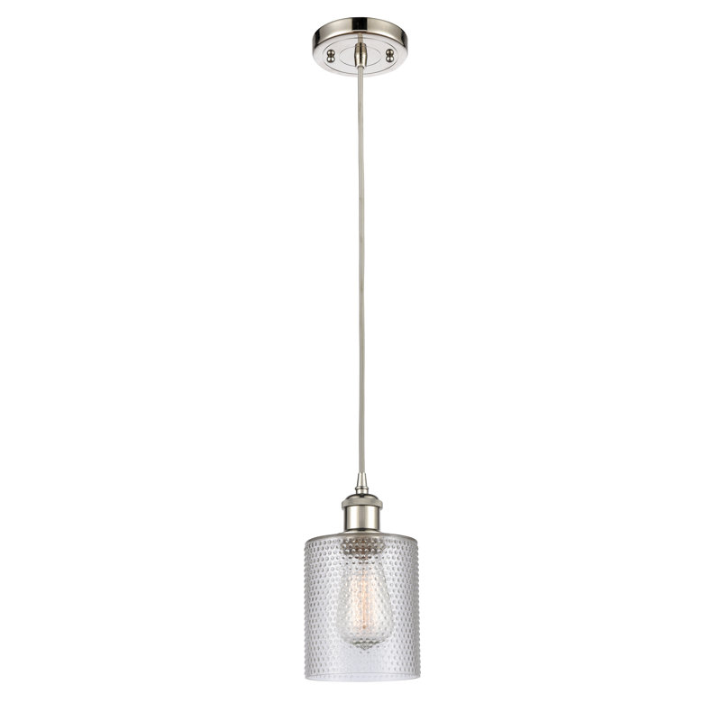 Luminaire suspendu en dôme à 1 lumière Willamette, Transparent / clair, Ampoule non incluse, Nickel poli