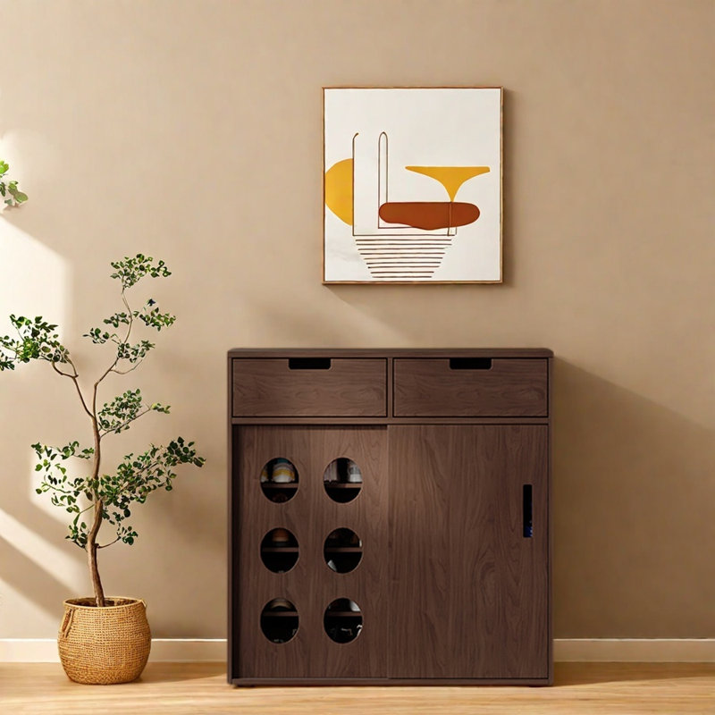 Armoire console à porte coulissante, H 37,4 po x l 35,4 po x P 15 po, Marron foncé