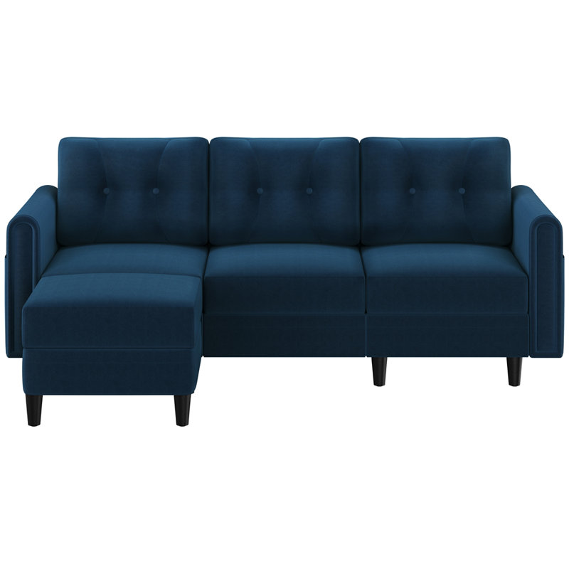 3-Seater Sofa Upholstered Corner Sofa with Ottoman for Living Room, Velvet Blue