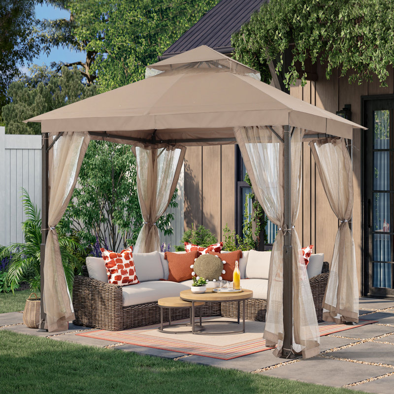 Steel Patio Gazebo The Soft Roof, Khaki, 110" H x 108" W x 108" D