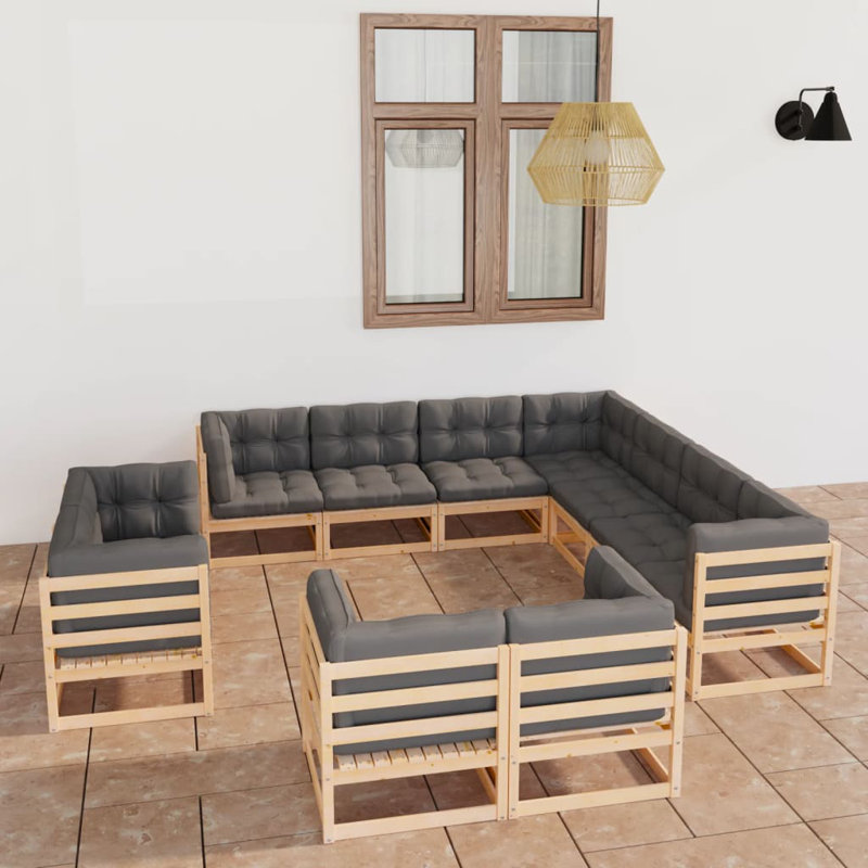 Ensemble de conversation modulaire avec coussins Sheniah, Gris foncé