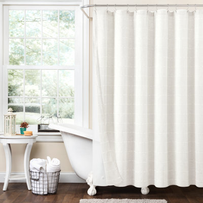 Lush Decor Farmhouse Textured Sheer Shower Curtain with Liner Included 2 Piece Set