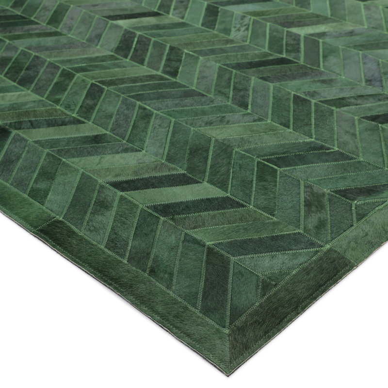 Meir Cowhide Chevron Area Rug in Green, Rectangle 3' x 5'