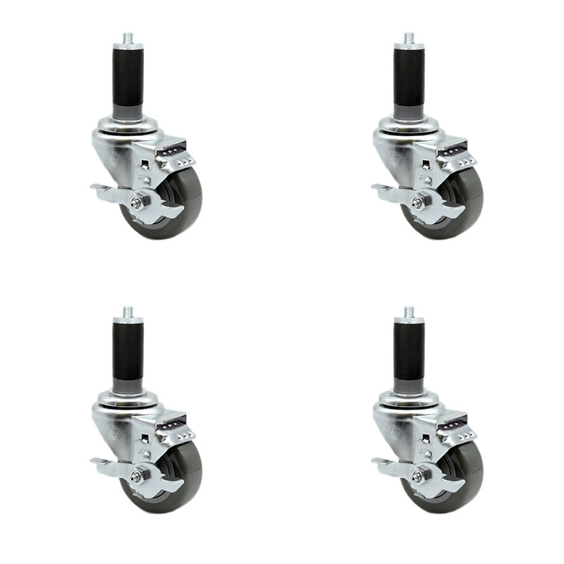 Polyurethane Expanding Caster with Brake, Red