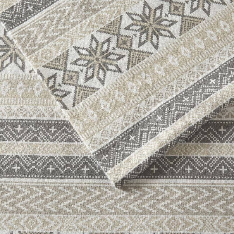 Twin Gray and Taupe Cotton Flannel Bedding Set