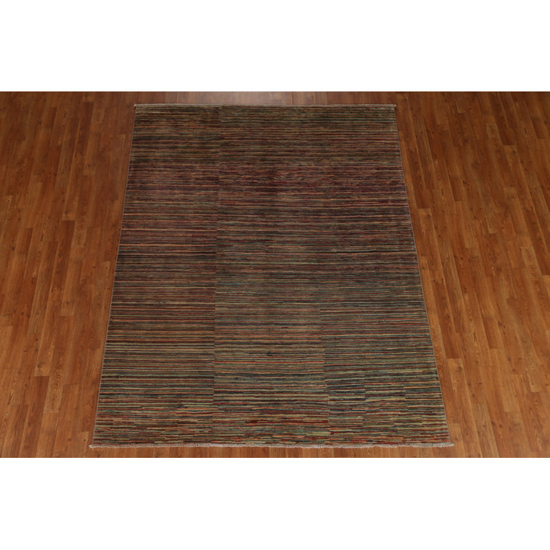 Tapis oriental rayé Gabbeh Kashkoli fait à la main 6 x 8