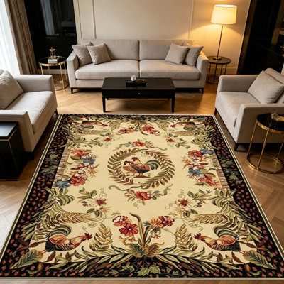 Tapis 1PC à motif floral et de coq pour le salon, doux et confortable, convient à toutes les saisons, facile à entretenir, tapis de sol intérieur lavable à la machine, sous la table de ferme convenant à la chambre à coucher
