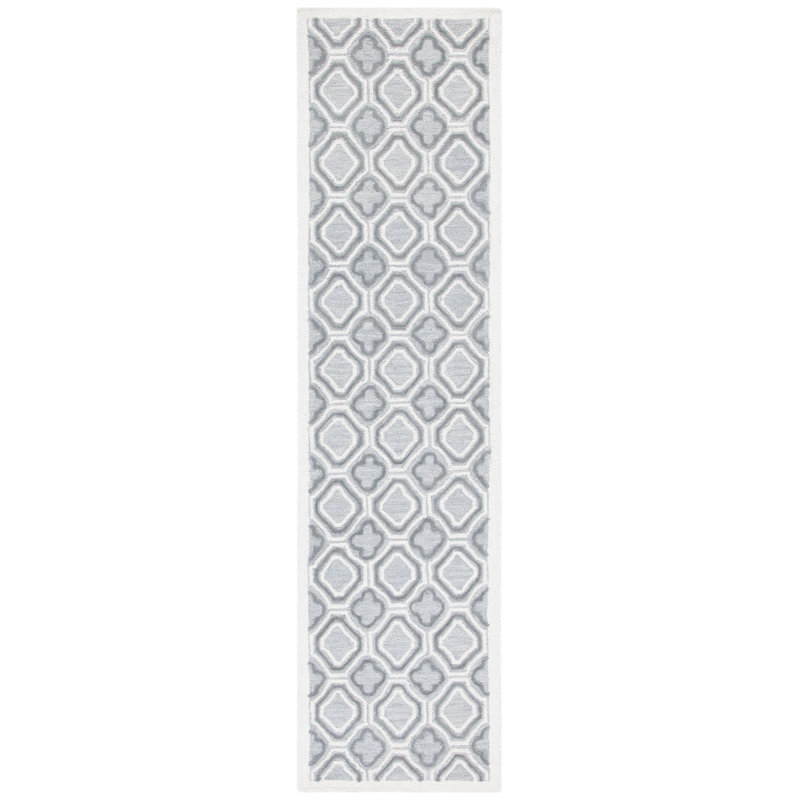 Tapis géométrique en laine et coton touffeté à la main Loosestrife, Tapis de couloir 2 pi 3 po x 9 pi