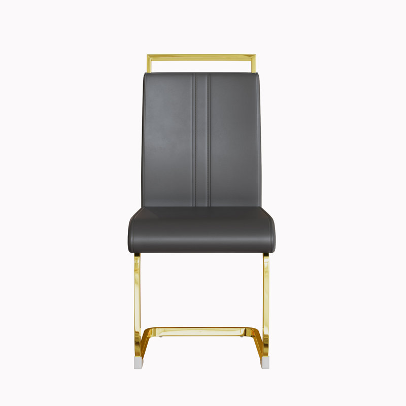 Chaises de salle à manger rembourrées en polyuréthane à haut dossier, 2, Noir, noir, noir, noir, Doré