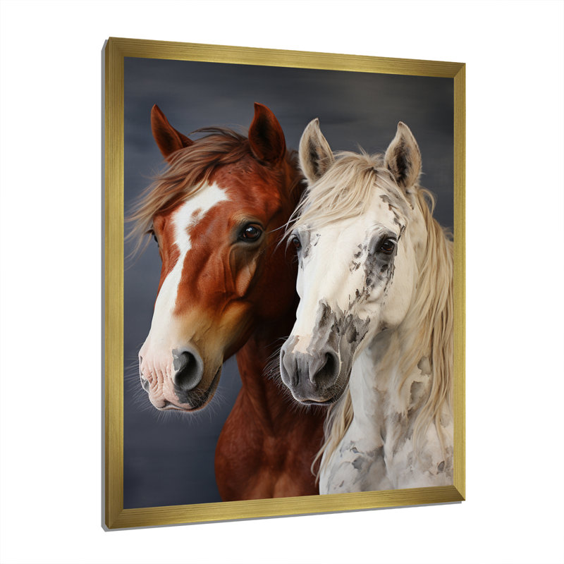 Bernson " Horse Dynamic Duo ", 32" H x 24" W x 1" D, Gold Picture Framed