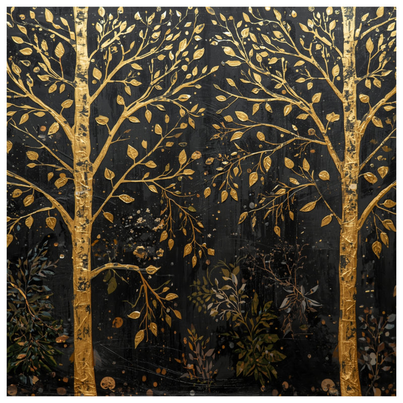 Golden Trees On Black Duvet Covers, Twin