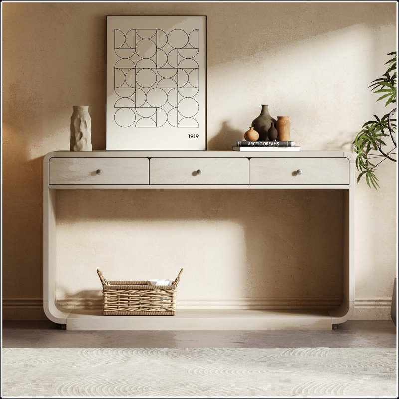 Console de style antique avec 3 tiroirs, Natural