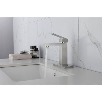 Bathroom Sink Faucet With Single Handle Control And Pop - Up Drain Overflow, Stainless Steel Construction, Brushed Nickel Look, Aerators For Smooth Bubbly Output, Rust Proof, Easy To Install Kit