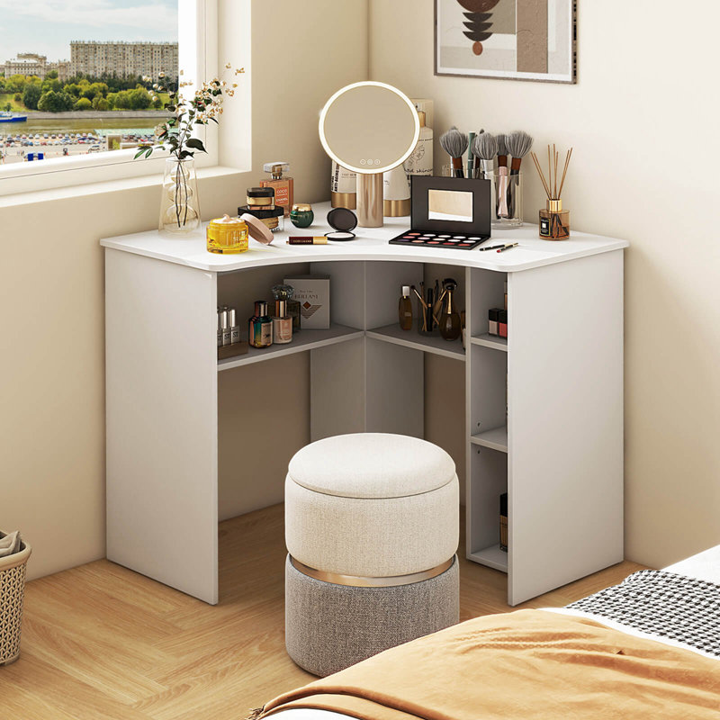 Yeramis Wrought Studio? L-shaped Computer Desk With Storage Shelves Adjustable Shelf For Home Office, White