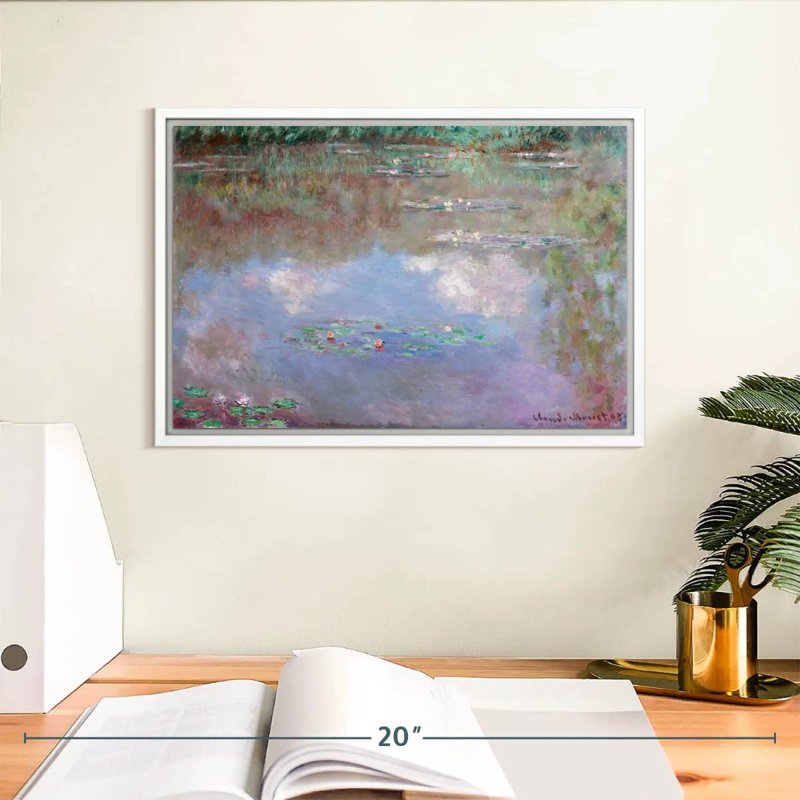 Nymphéas, nuages, 1903, Cadre flottant blanc, 13 po x 9 po