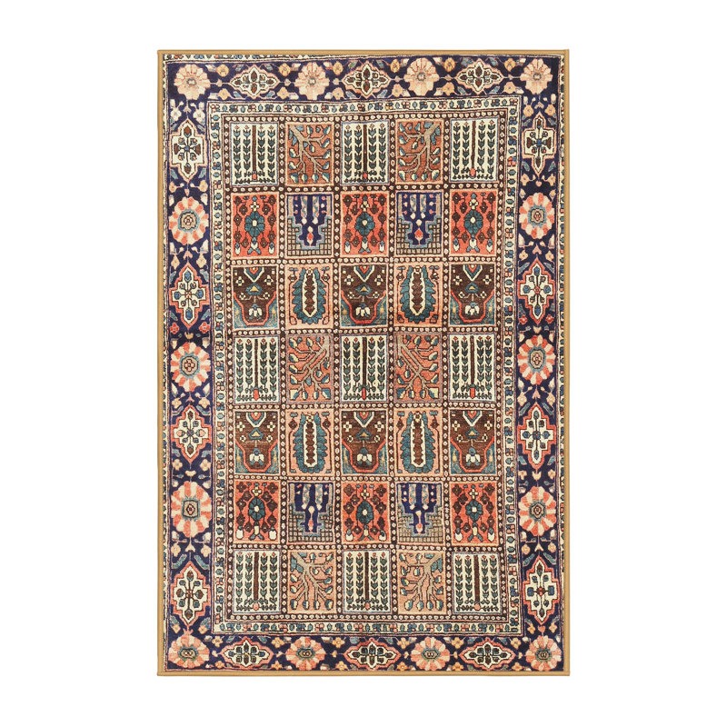 Tapis beige traditionnel/rouge/vert Koschwanez, Rectangle 2 pi x 3 pi