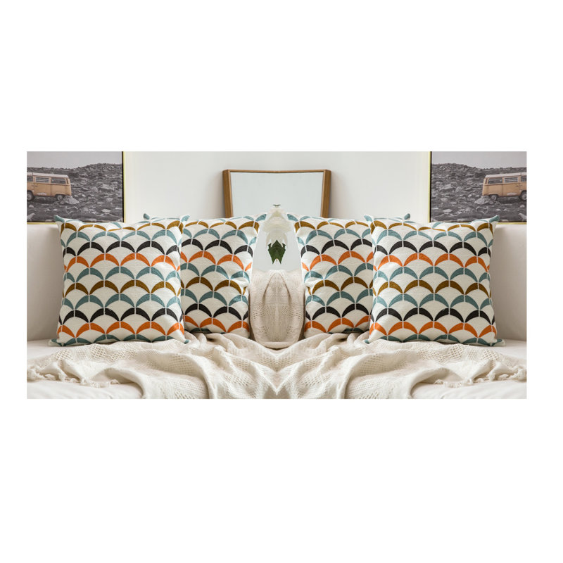 Ensemble de 4 housses de coussin brodées multicolores Crescent
