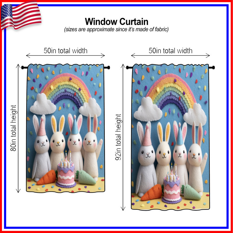 Rideaux de fenêtre Felt Bunny Birthday Party, Transparent, 50 po x 80 po - 1 panneau