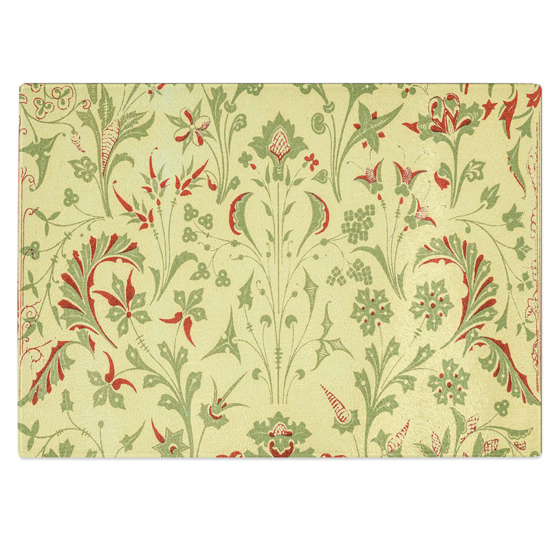 Tempered Glass an Floral Illustration Chopping Board, 39 cm W x 28.5 cm L
