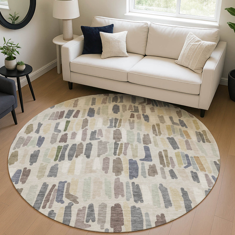 Machine Washable Indoor/Outdoor Kesler ACN2377 Stripes Rug, Round 8'