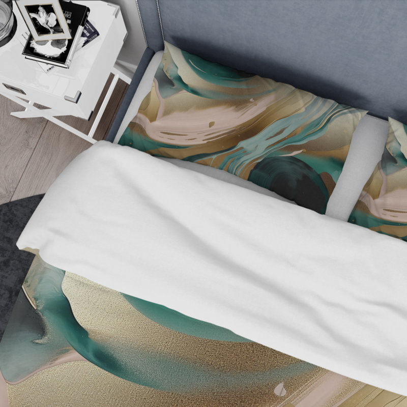 Ensemble de housse de couette en microfibre / polyester marbré doré et vert Euphoria V