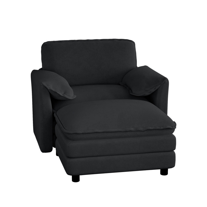 Chaise d'appoint rembourrée avec repose-pieds et coussin double couche, Noir