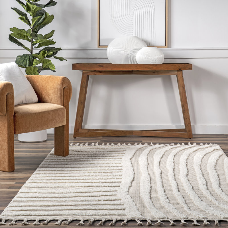 Ianthe Abstract Stripes High-Low Tasseled Area Rug, Rectangle 5' x 7'6"
