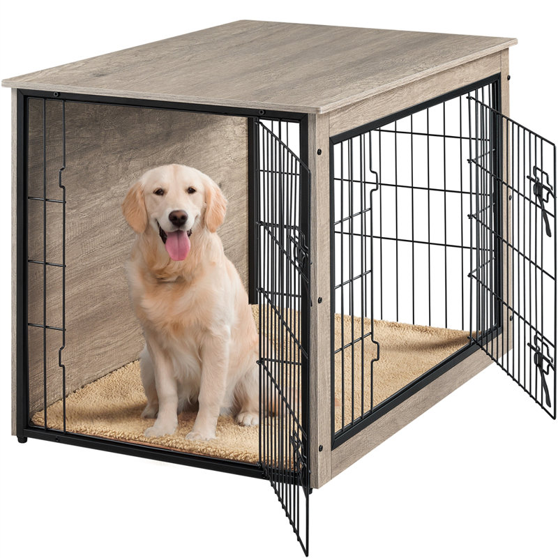 Metal Pet Crate with 2 Doors, Grey