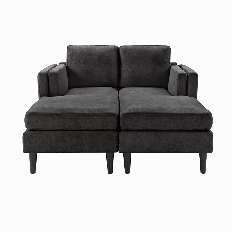 Méridienne moderne de 53,5 po avec accoudoirs double couche, Noir