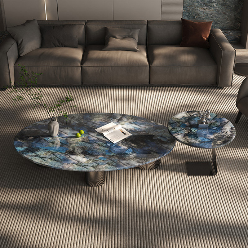 Table basse italienne ovale en pierre micro-cristalline, H 14,6 po x L 47,2 po x l 27,6 po