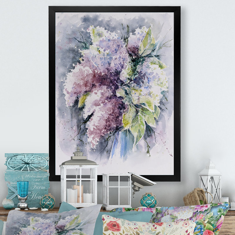 Bouquet de lilas blancs violets - Reproduction de photo sur toile, H 36 po x l 24 po x P 1 po, Toile avec cadre photo noir