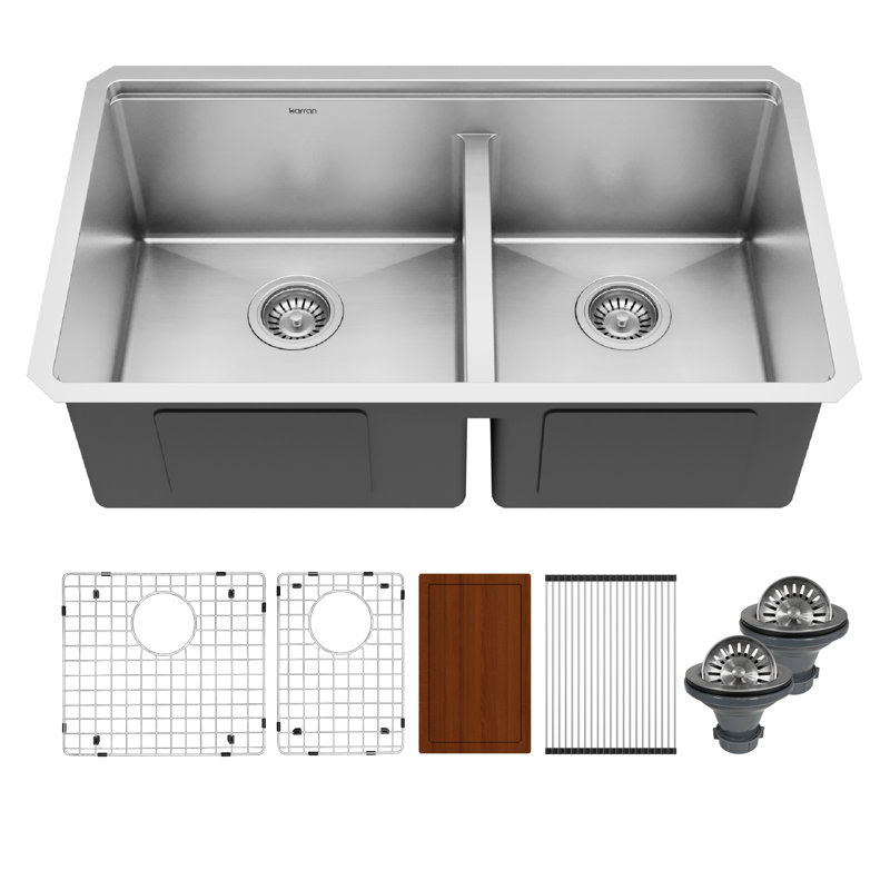 Elite Workstation 32'' L Double Bowl Stainless Steel Kitchen Sink
