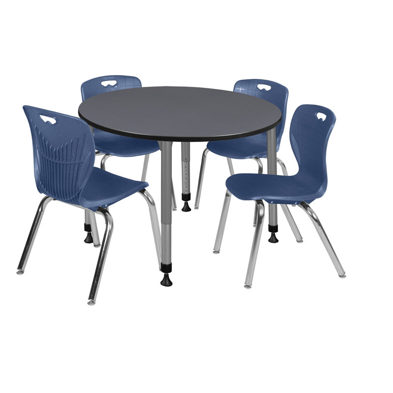 Ensemble de table de salle à manger et de chaises Kee Mobile, H 34 po x L 42 po x l 42 po, Bleu, Gris