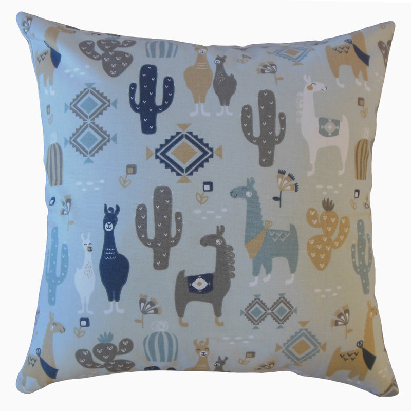 Coussin en coton Magaly, 26 po x 26 po, Gris ardoise / bleu / beige, Coussin décoratif