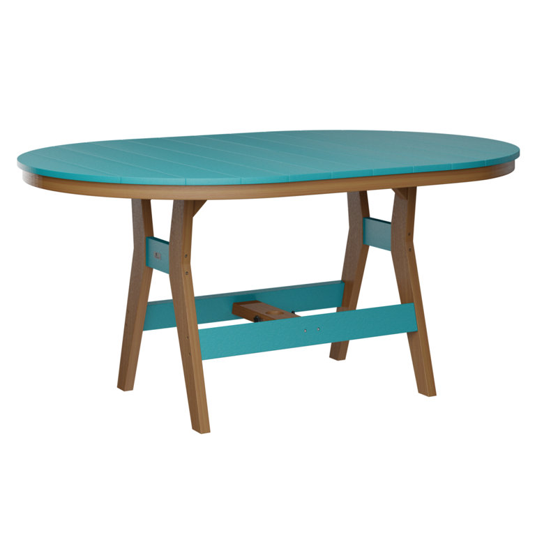Table de bar berlinoise Berlin, 38.87" H x 64" W x 44" D, Bleu Aruba, Teck naturel