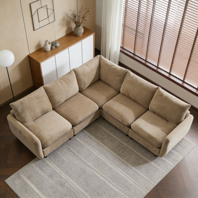 Canapé modulaire modulaire en velours, Chameau + 99 pouces + 5 pièces