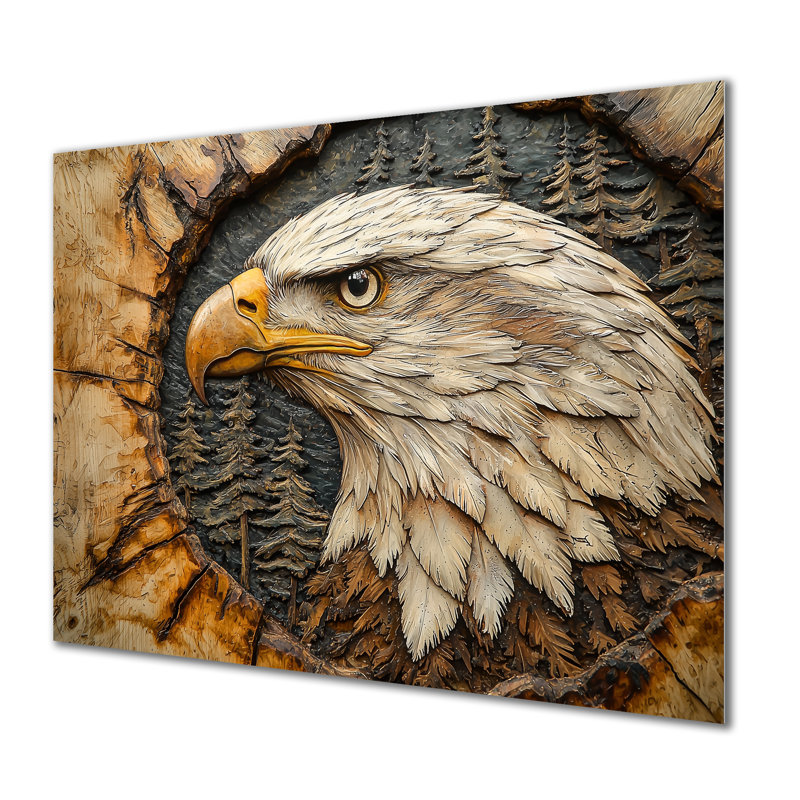 «Eagle In A Forest Landscape Slide» - reproduction métallique d'aigle, H 12 po x l 20 po