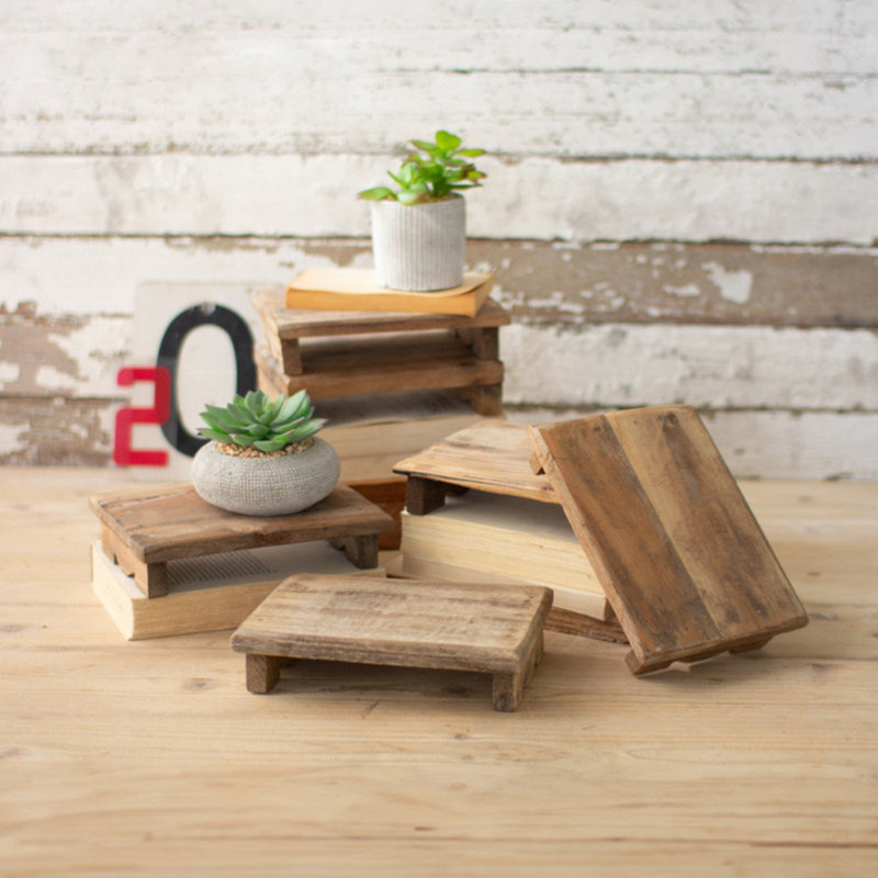  Présentoir rectangulaire en bois recyclé vieilli 2 po H, 6 pièces