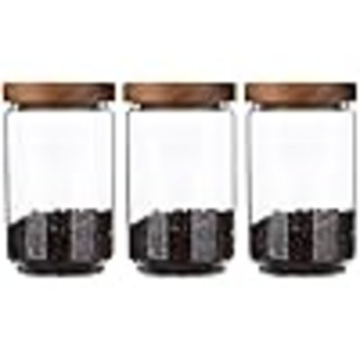 Glass Storage Jars Set Of 3, 25 OZ High Borosilicate Glass Containers Kitchen Food Canisters With Acacia Wood Lids For Coffee Beans/Sugar/Tea/Nuts
