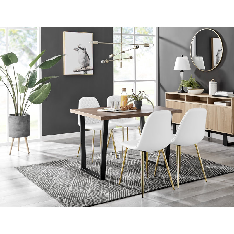 Chowchilla 4 - Person Dining Set, White/Gold