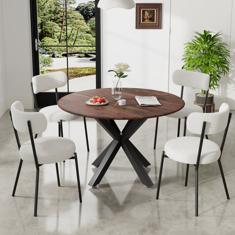 5 - Piece Round Pedestal Dining Set, White/Black, Brown