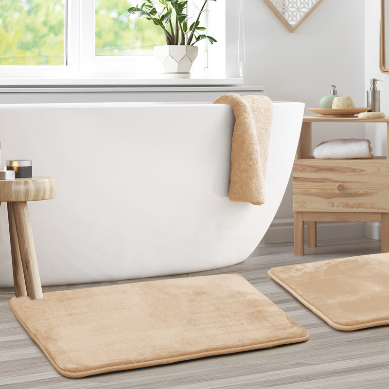 Steph Luxury Ultra Soft and Absorbent Memory Foam Bath Rug Set with Non-Slip Backing, Large: 20"W x 34"L, Cream