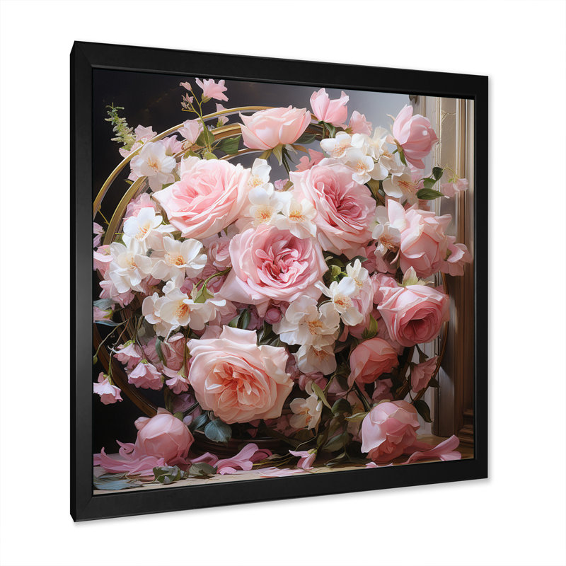 «Pink Wreath Romantic Impression I», reproduction sur toile, Noir, H 30 po x l 30 po x P 1 po