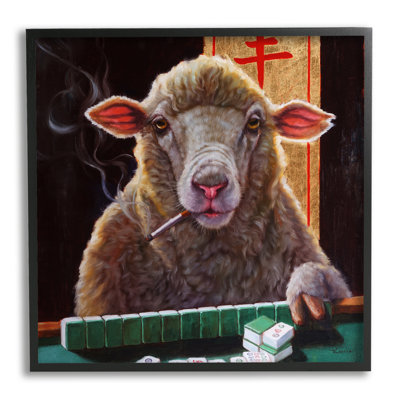 Moutons jouant au jeu de tuiles de mahjong, animal fumant par Lucia Heffernan