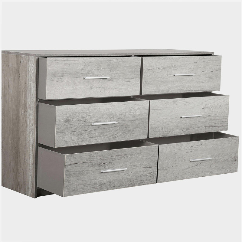 Commode 6 tiroirs avec grands tiroirs en tissu, gris